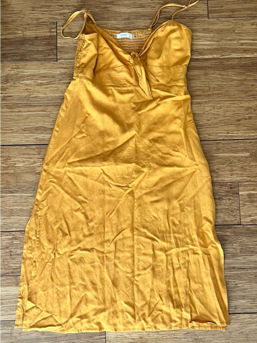 Sunshine Satin Midi Dress with Front Tie